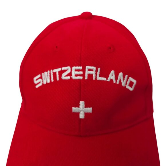 Switzerland Logo Strap Back Cap Spell Out Embroidered Hat Red DK Doerig Kreier - Picture 7 of 15